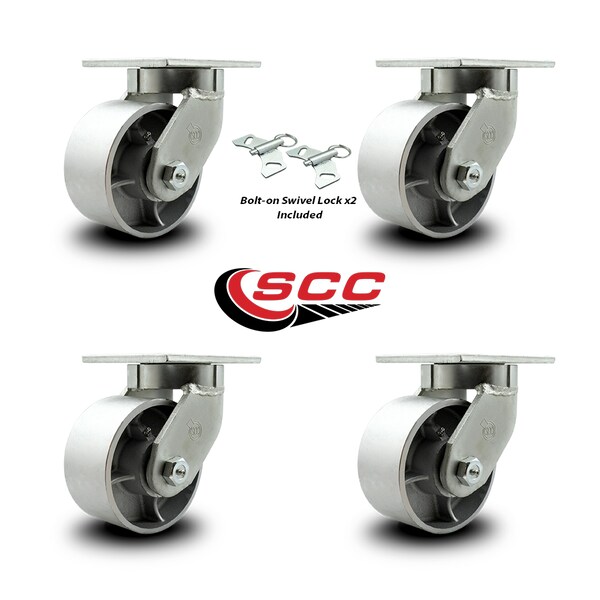 Service Caster 6 Inch Heavy Duty Semi Steel Cast Iron Swivel Caster Set with 2 Swivel Locks SCC-KP92S630-SSR-BSL-2-S-2 - main